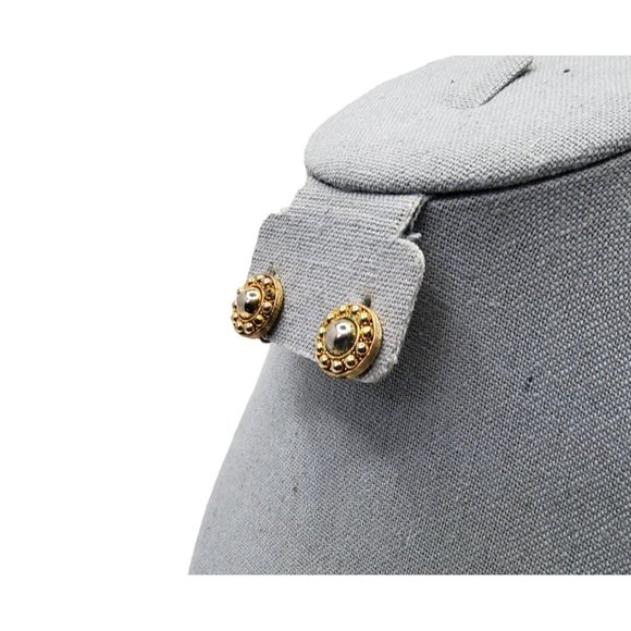 vintage melvyn bernie 1928 jewelry/silver gold tone round clip on earrings - Picture 2 of 4